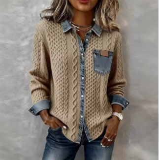 Camicia in Denim Donna Lavorata a Maglia – Giacca Vintage Must-Have 2026  Il capo che completa ogni look, dal lavoro al tempo libero.