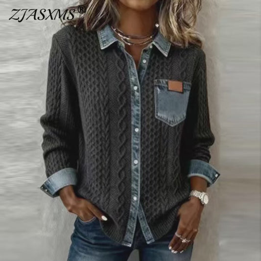 Camicia in Denim Donna Lavorata a Maglia – Giacca Vintage Must-Have 2026  Il capo che completa ogni look, dal lavoro al tempo libero.